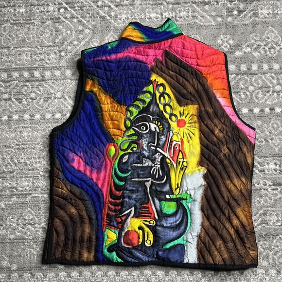 Dilemma Dhun Shroff Vest Small Medium Painted Silk Quilted Picasso Artsy - Picture 8 of 9